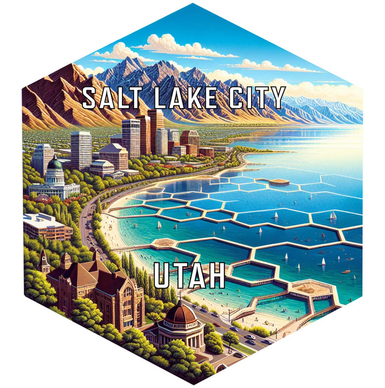 Salt Lake City Utah Souvenir Travel Destination Die Cut Hexagon Fridge Magnet 2-Inch