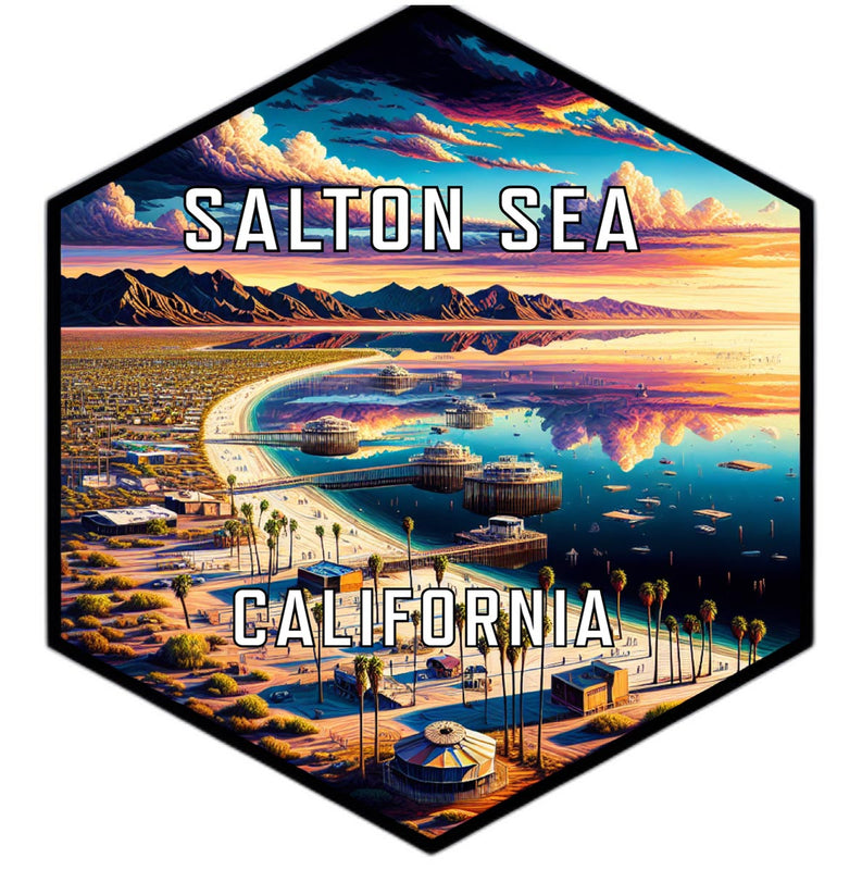 Salton Sea California Souvenir Travel Destination Die Cut Hexagon Fridge Magnet 6-Inch