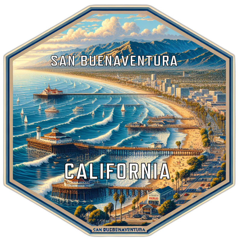 San Buenaventura California Souvenir Travel Destination Die Cut Hexagon Fridge Magnet 6-Inch