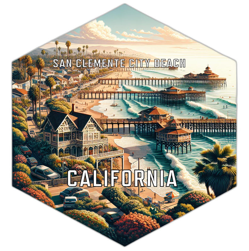 San Clemente City Beach California Souvenir Travel Destination Die Cut Hexagon Fridge Magnet 2-Inch