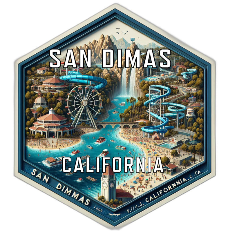 San Dimas California Souvenir Travel Destination Die Cut Hexagon Fridge Magnet 2-Inch
