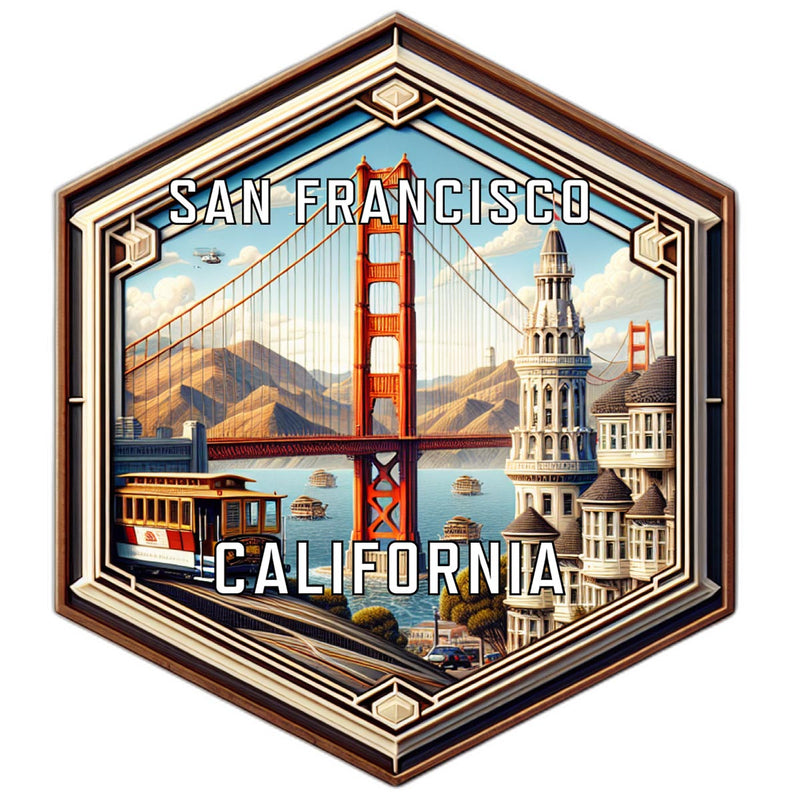 San Francisco California Souvenir Travel Destination Die Cut Hexagon Fridge Magnet 2-Inch