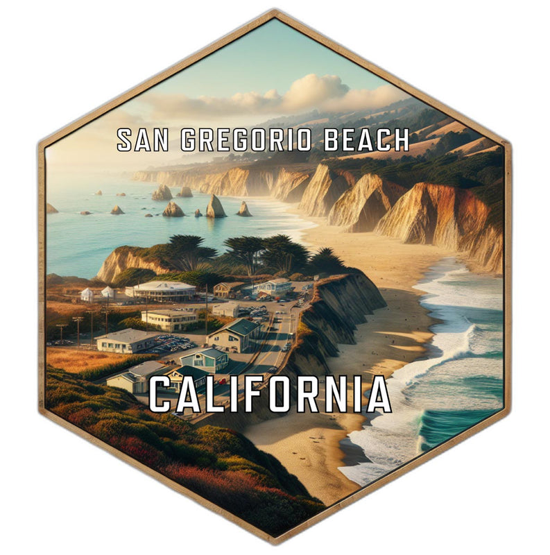 San Gregorio Beach California Souvenir Travel Destination Die Cut Hexagon Fridge Magnet 6-Inch