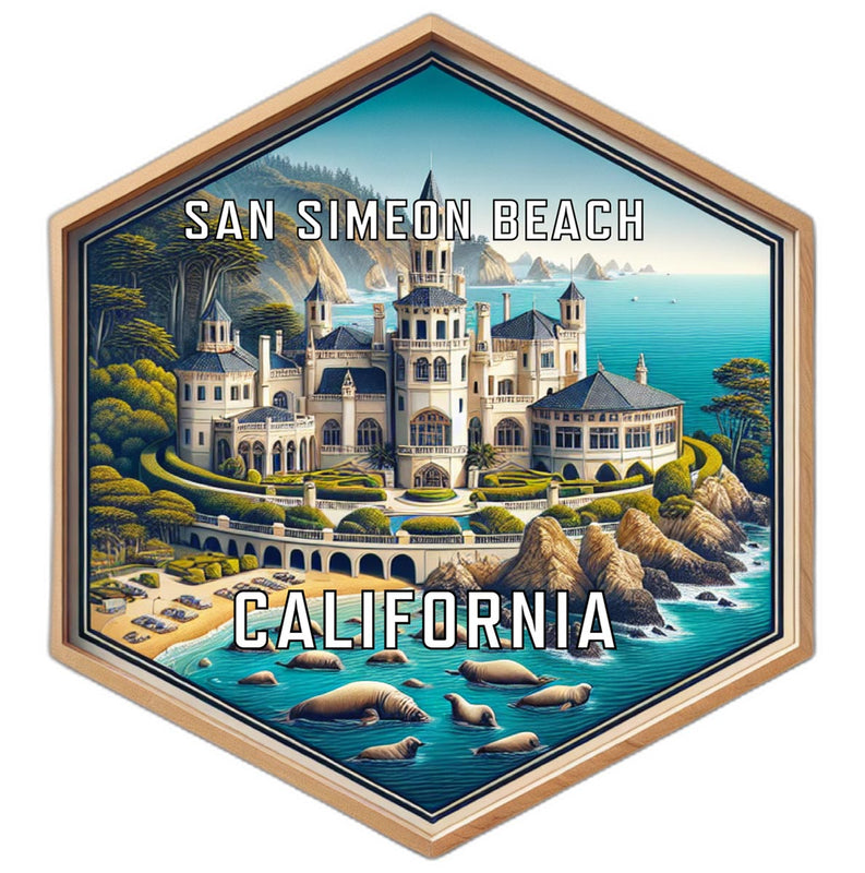 San Simeon Beach California Souvenir Travel Destination Die Cut Hexagon Fridge Magnet 2-Inch