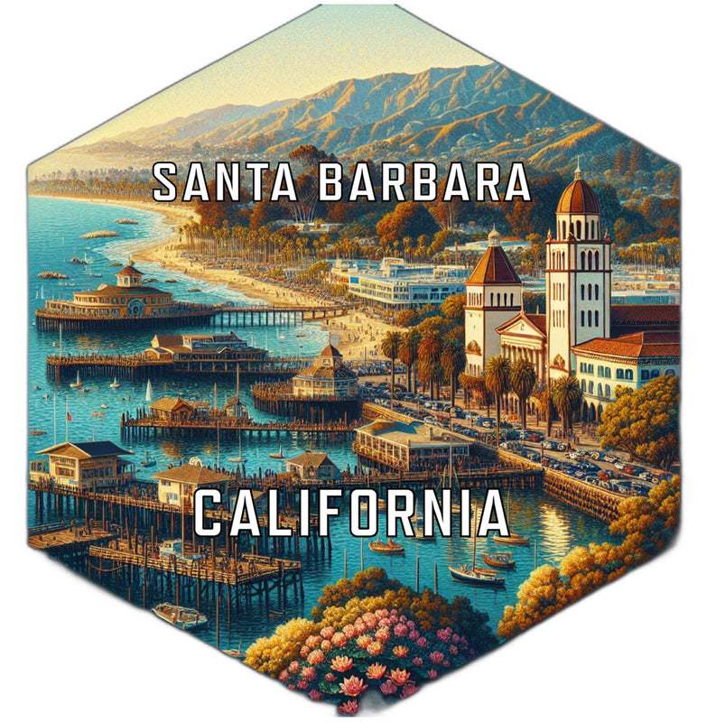 Santa Barbara California Souvenir Travel Destination Die Cut Hexagon Fridge Magnet 2-Inch
