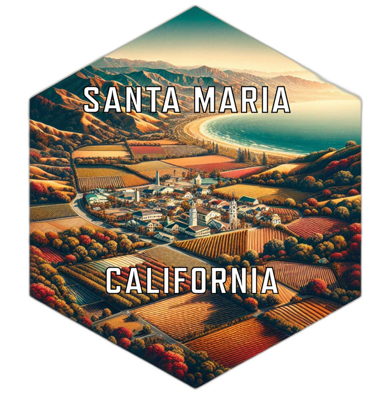Santa Maria California Souvenir Travel Destination Die Cut Hexagon Fridge Magnet 2-Inch