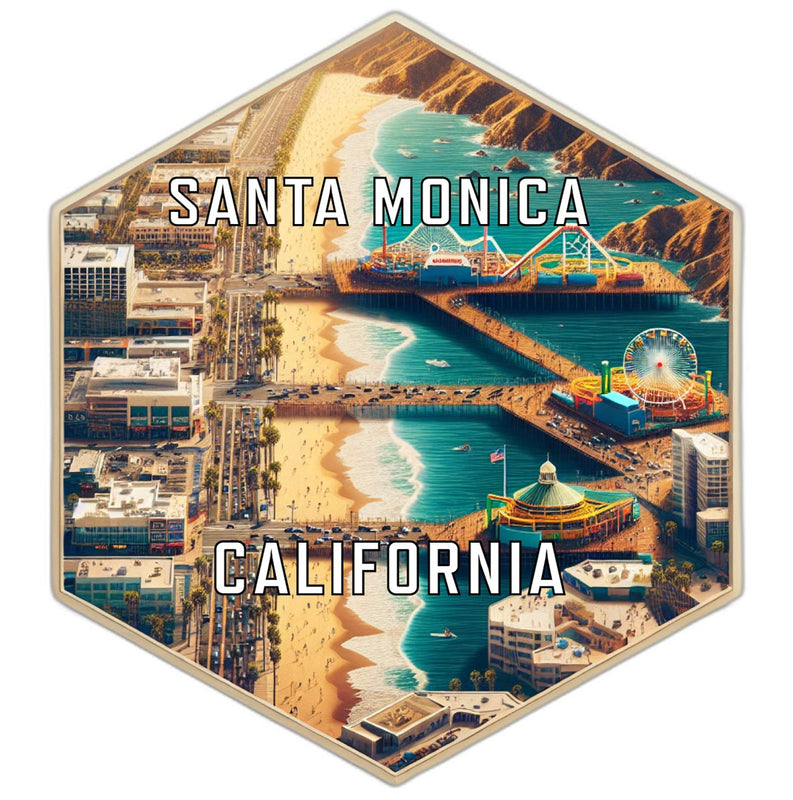Santa Monica California Souvenir Travel Destination Die Cut Hexagon Fridge Magnet 6-Inch