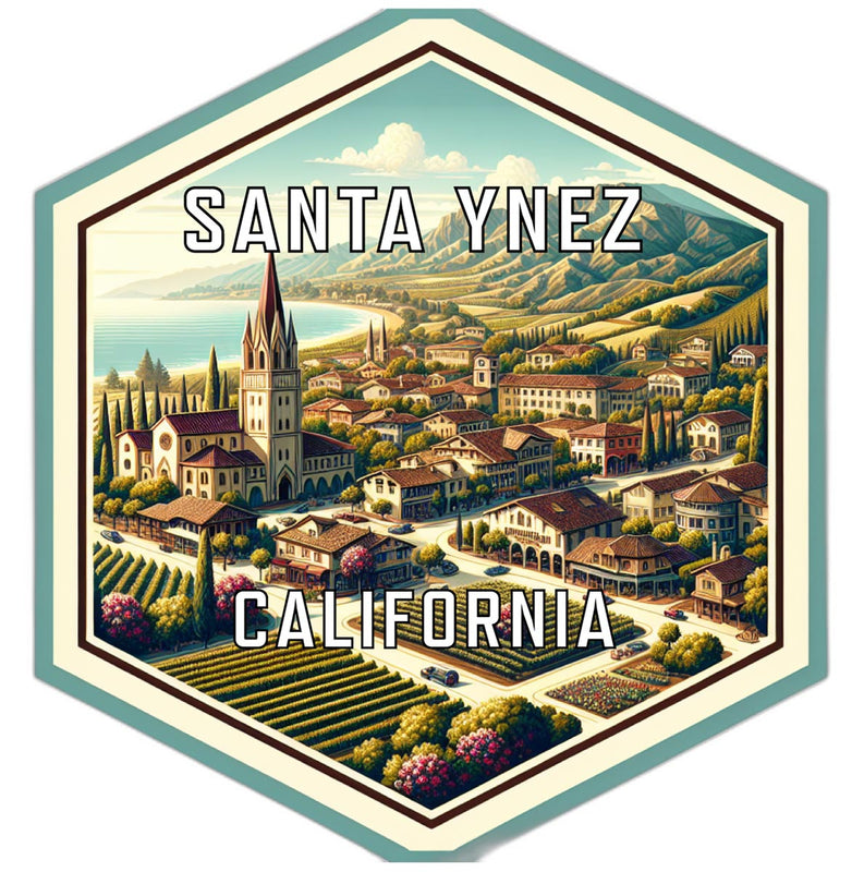 Santa Ynez California Souvenir Travel Destination Die Cut Hexagon Fridge Magnet 2-Inch