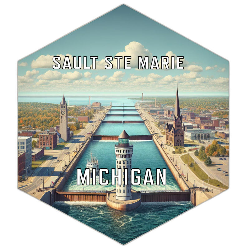 Sault Ste Marie Michigan Souvenir Travel Destination Die Cut Hexagon Fridge Magnet 2-Inch
