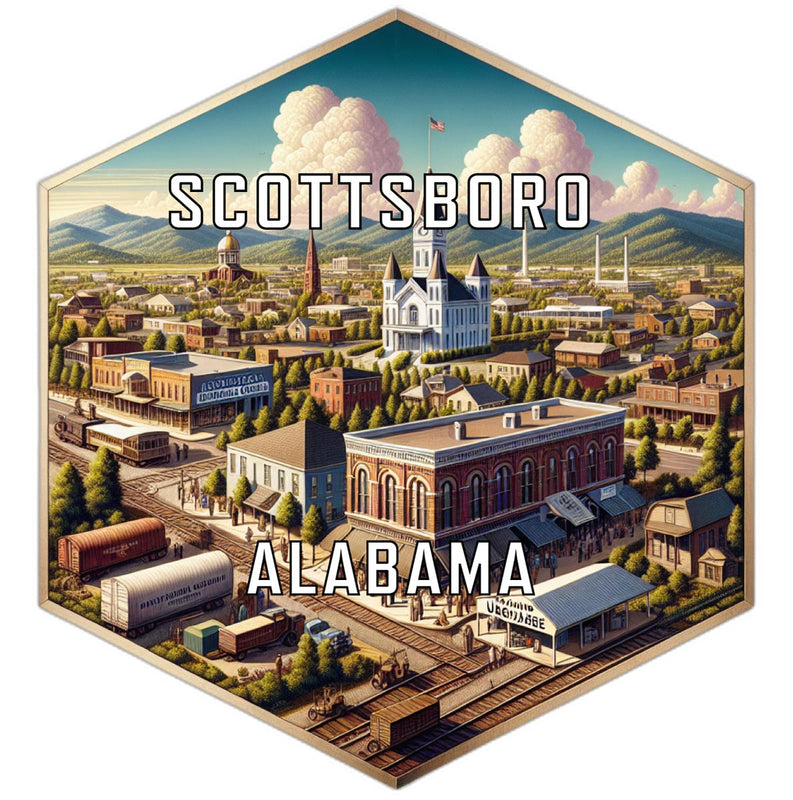 Scottsboro Alabama Souvenir Travel Destination Die Cut Hexagon Fridge Magnet 6-Inch