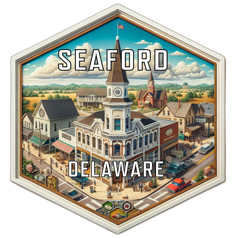 Seaford Delaware Souvenir Travel Destination Die Cut Hexagon Fridge Magnet 2-Inch
