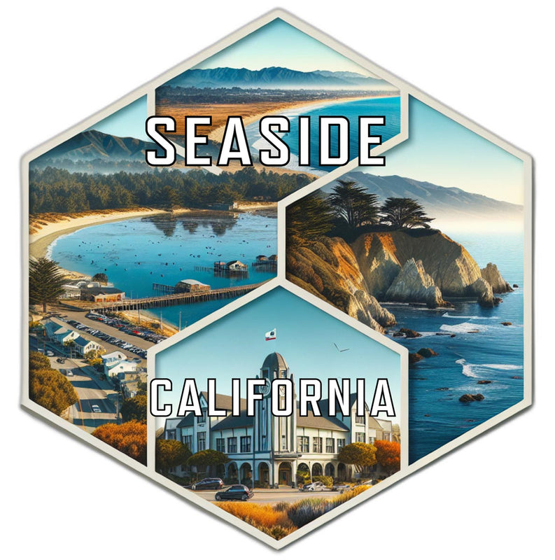 Seaside California Souvenir Travel Destination Die Cut Hexagon Fridge Magnet 2-Inch