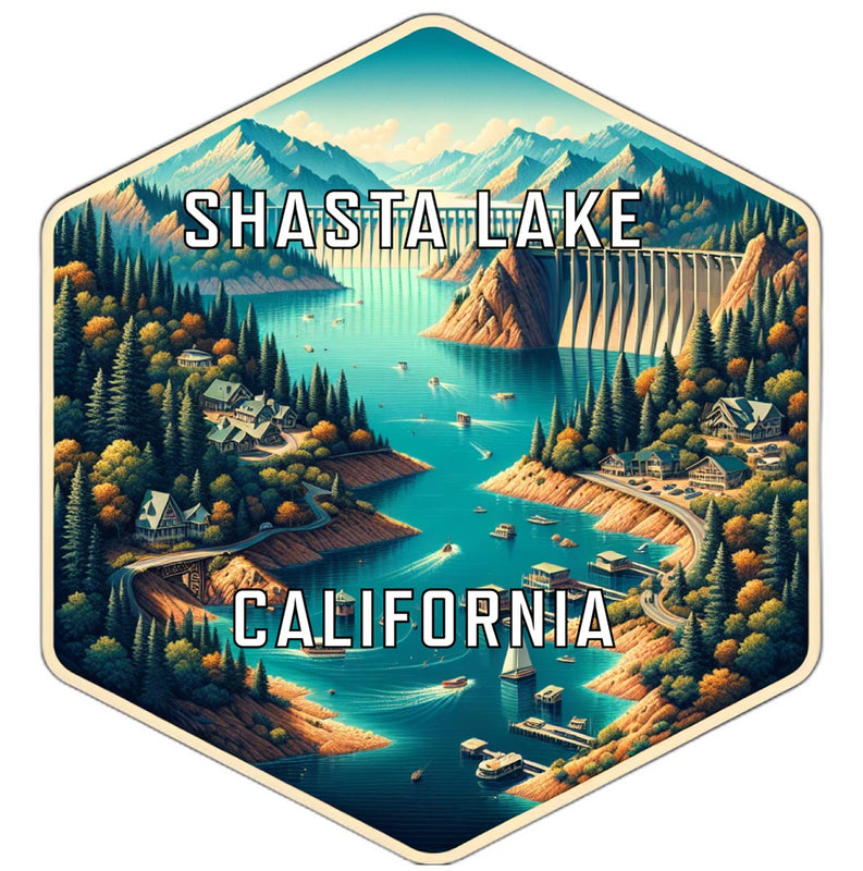 Shasta Lake California Souvenir Travel Destination Die Cut Hexagon Fridge Magnet 2-Inch