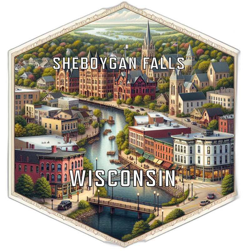 Sheboygan Falls Wisconsin Souvenir Travel Destination Die Cut Hexagon Fridge Magnet 2-Inch