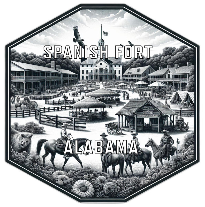 Spanish Fort Alabama Souvenir Travel Destination Die Cut Hexagon Fridge Magnet 4-Inch