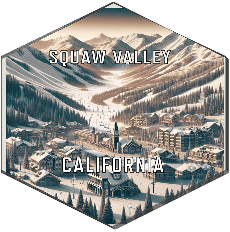 Squaw Valley California Souvenir Travel Destination Die Cut Hexagon Fridge Magnet 2-Inch