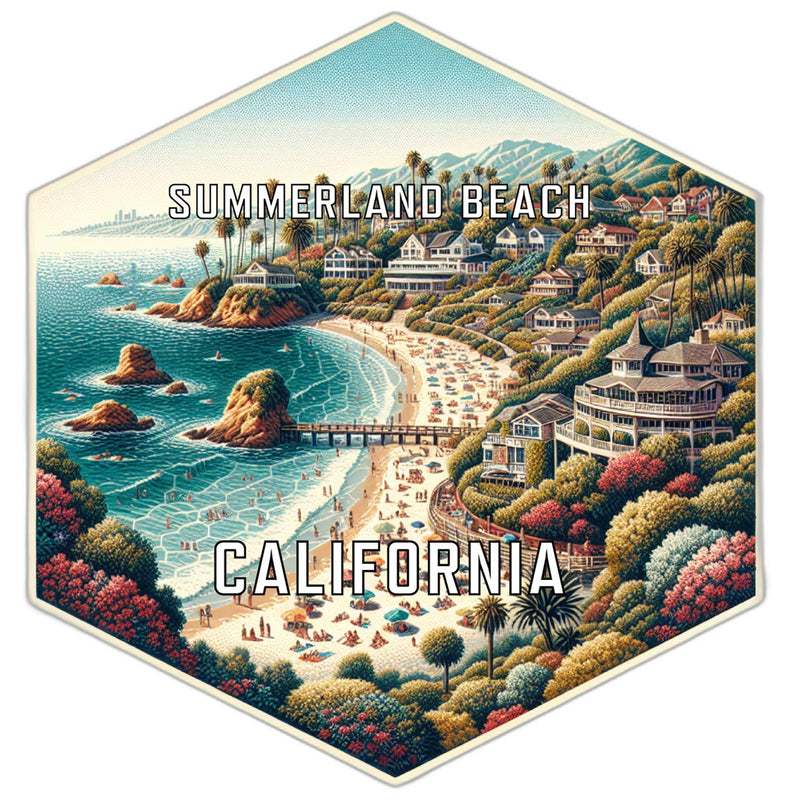 Summerland Beach California Souvenir Travel Destination Die Cut Hexagon Fridge Magnet 2-Inch