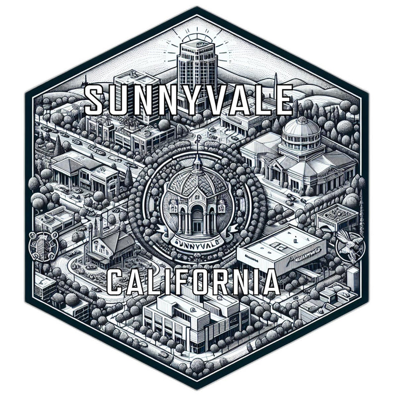 Sunnyvale California Souvenir Travel Destination Die Cut Hexagon Fridge Magnet 6-Inch