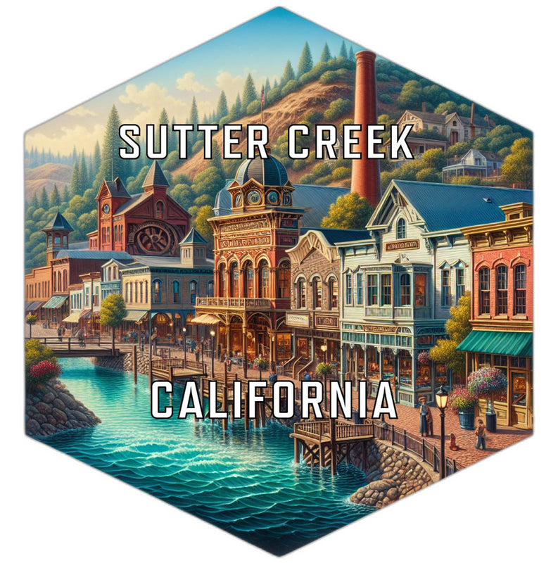 Sutter Creek California Souvenir Travel Destination Die Cut Hexagon Fridge Magnet 6-Inch