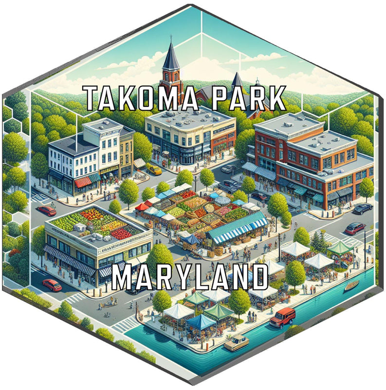 Takoma Park Maryland Souvenir Travel Destination Die Cut Hexagon Fridge Magnet 2-Inch
