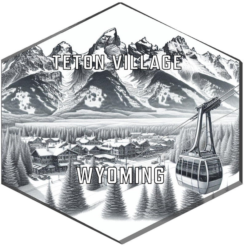 Teton Village Wyoming Souvenir Travel Destination Die Cut Hexagon Fridge Magnet 2-Inch