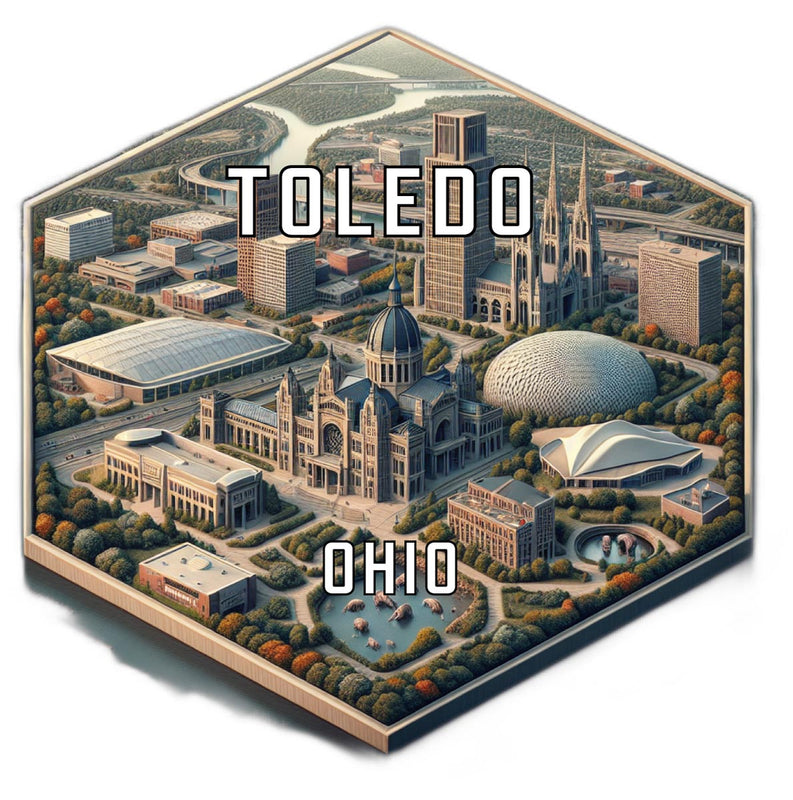 Toledo Ohio Souvenir Travel Destination Die Cut Hexagon Fridge Magnet 2-Inch