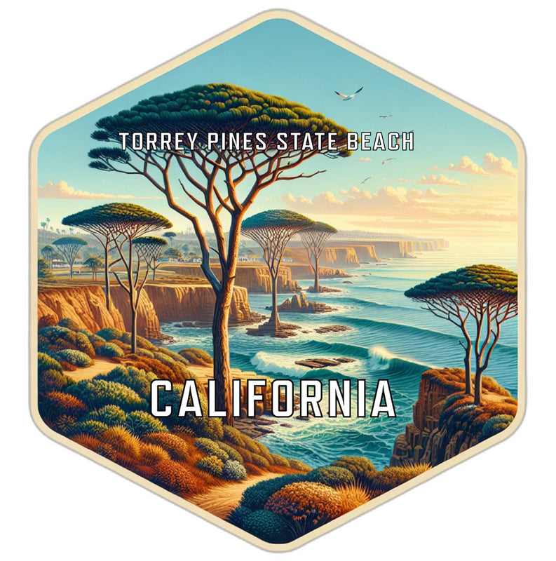 Torrey Pines State Beach California Souvenir Travel Destination Die Cut Hexagon Fridge Magnet 2-Inch