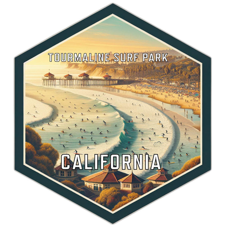 Tourmaline Surf Park California Souvenir Travel Destination Die Cut Hexagon Fridge Magnet 2-Inch