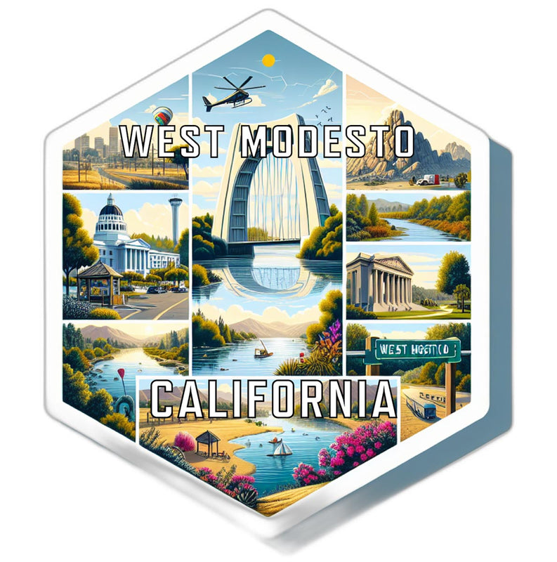 West Modesto California Souvenir Travel Destination Die Cut Hexagon Fridge Magnet 2-Inch
