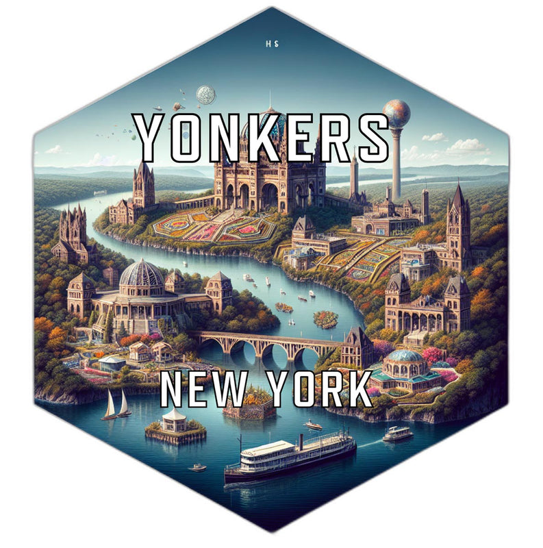 Yonkers New York Souvenir Travel Destination Die Cut Hexagon Fridge Magnet 2-Inch