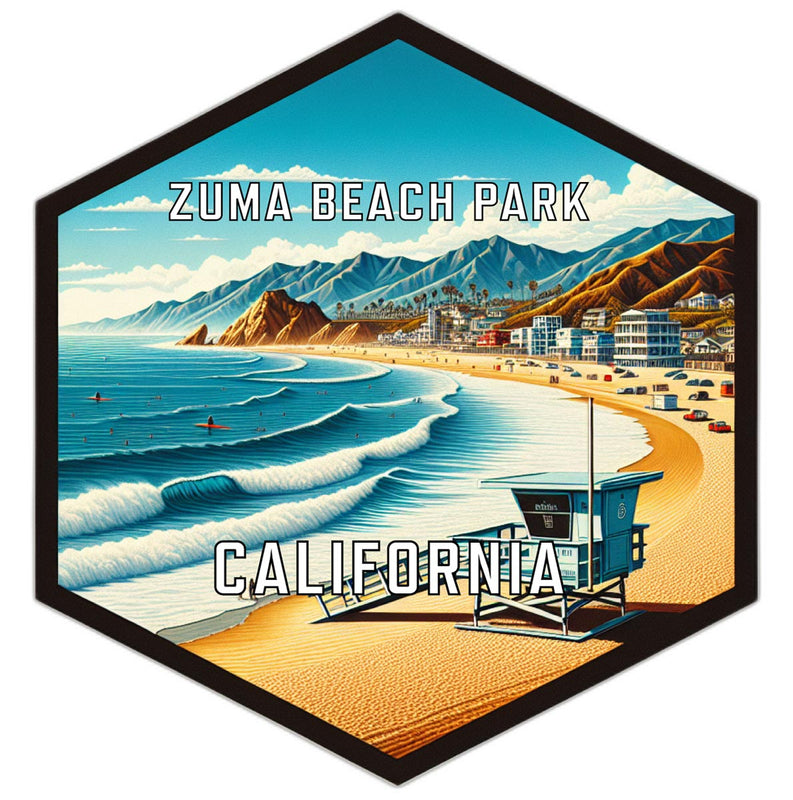 Zuma Beach Park California Souvenir Travel Destination Die Cut Hexagon Fridge Magnet 6-Inch