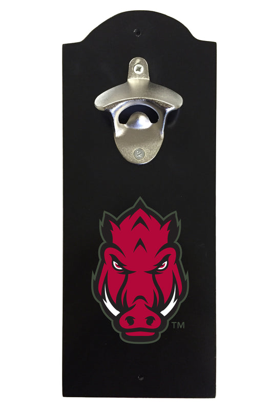 Arkansas Razorbacks Wall-Mounted Bottle Opener – Sturdy Metal with Decorative Wood Base for Home Bars, Rec Rooms & Fan Caves