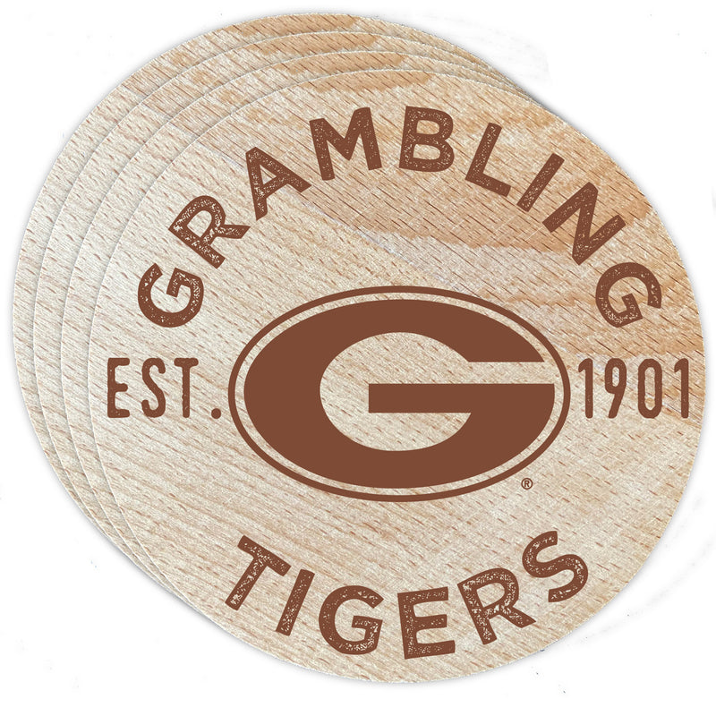 Grambling State Tigers Officially Licensed Wood Coasters (4-Pack) - Laser Engraved, Never Fade Design