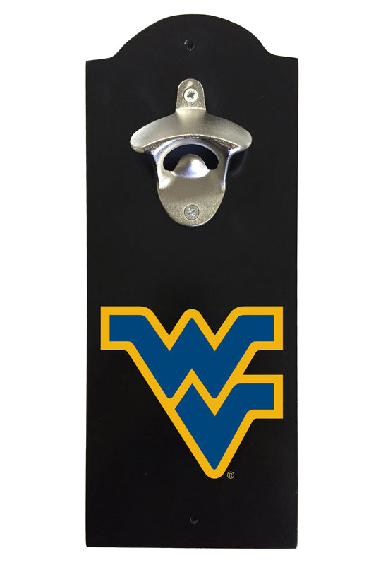 West Virginia Mountaineers Wall-Mounted Bottle Opener – Sturdy Metal with Decorative Wood Base for Home Bars, Rec Rooms & Fan Caves