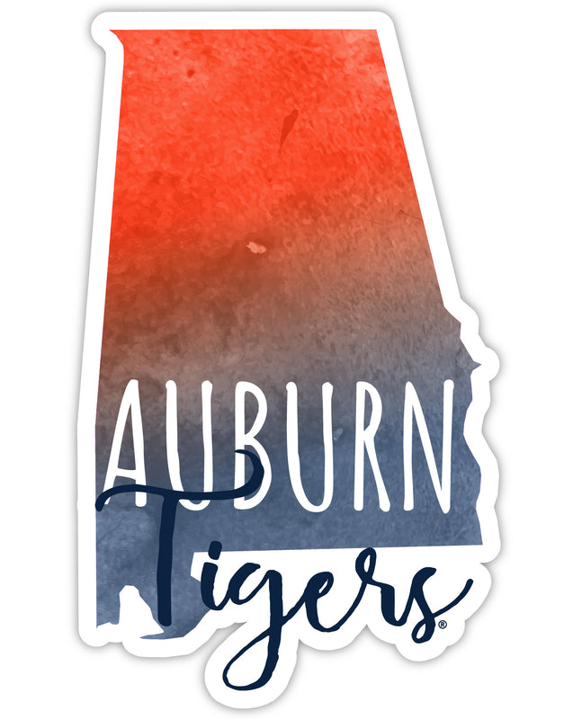 Auburn Tigers 4-Inch Watercolor State Shaped NCAA Vinyl Decal Sticker for Fans, Students, and Alumni