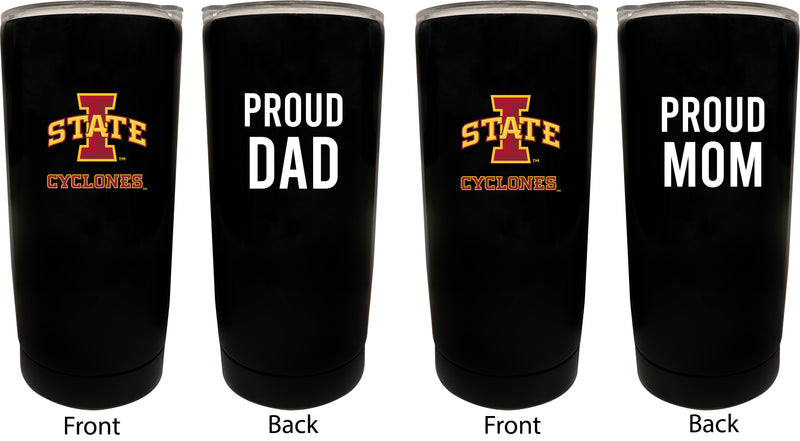 Iowa State Cyclones NCAA Insulated Tumbler - 16oz Stainless Steel Travel Mug Proud Mom and Dad Design Black