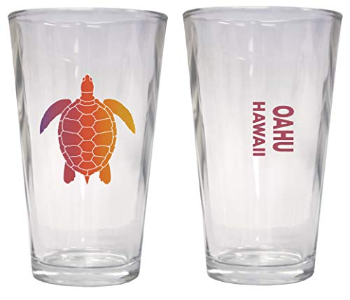 Oahu Hawaii Souvenir 16 oz Pint Glass Turtle Design