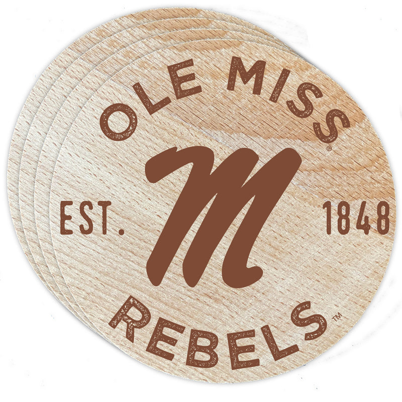 Mississippi Rebels "Ole Miss" Officially Licensed Wood Coasters (4-Pack) - Laser Engraved, Never Fade Design