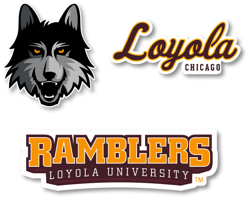 Loyola University Ramblers 3 Pack 4-Inch Each NCAA Durable School Spirit Vinyl Decal Sticker