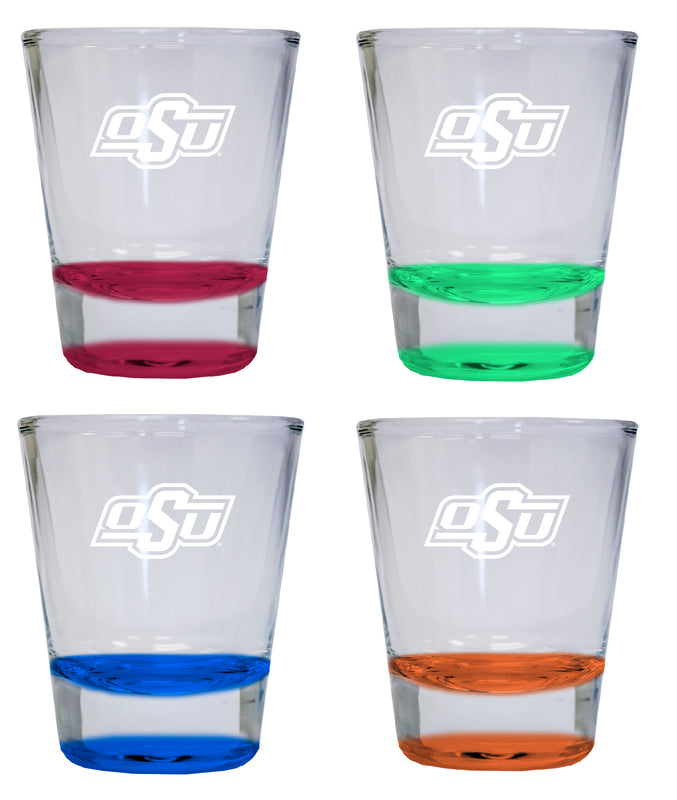 NCAA Oklahoma State Cowboys Collector's 2oz Laser-Engraved Spirit Shot Glass Red, Orange, Blue and Green 4-Pack