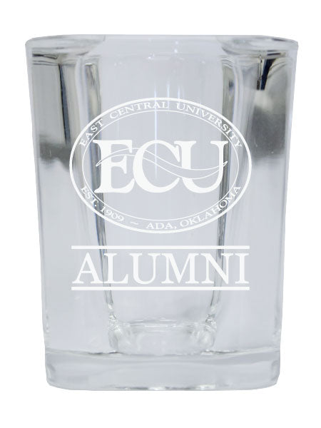 NCAA East Central University Tigers Alumni 2oz Laser Etched Square Shot Glass