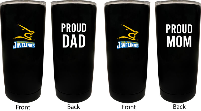 Texas A&M Kingsville Javelinas NCAA Insulated Tumbler - 16oz Stainless Steel Travel Mug Proud Mom and Dad Design Black