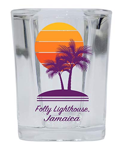 Folly Lighthouse Jamaica Souvenir 2 Ounce Square Shot Glass Palm Design