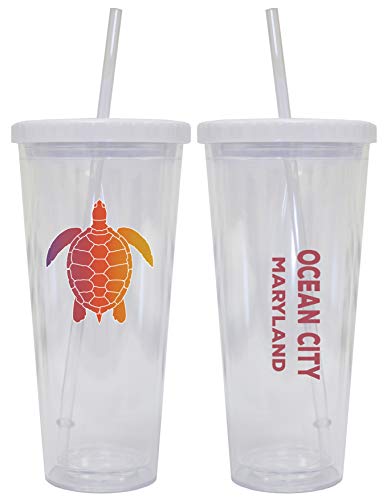 Ocean City Maryland Souvenir 24 oz Reusable Plastic Tumbler With Straw and Lid