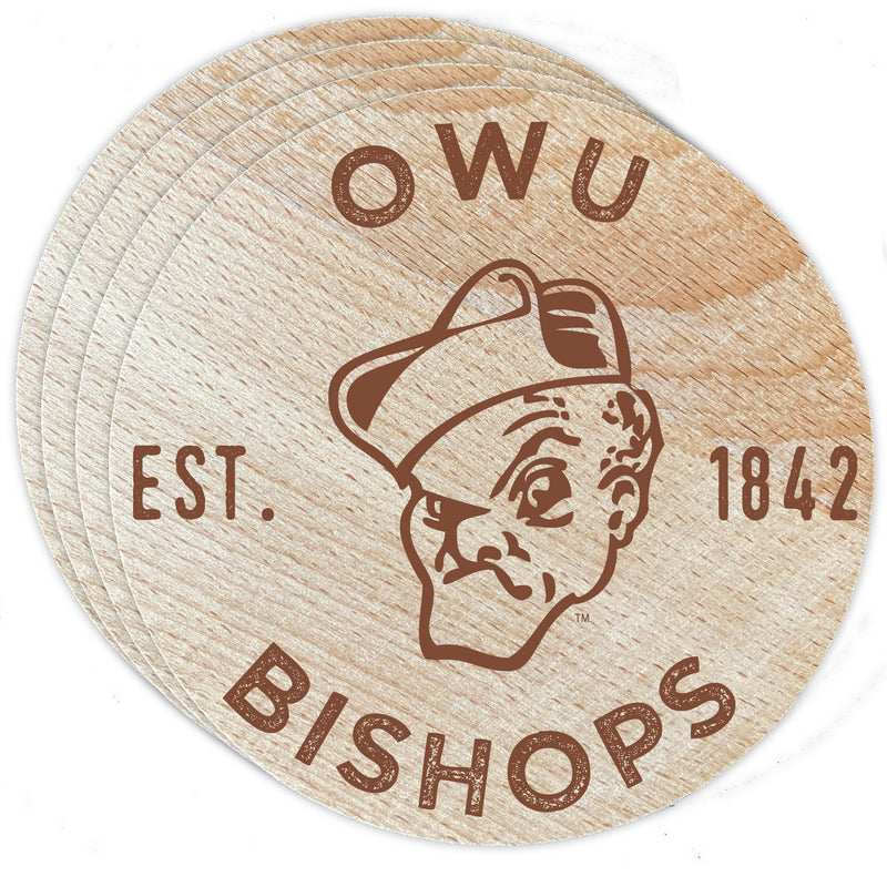 Ohio Wesleyan University Officially Licensed Wood Coasters (4-Pack) - Laser Engraved, Never Fade Design