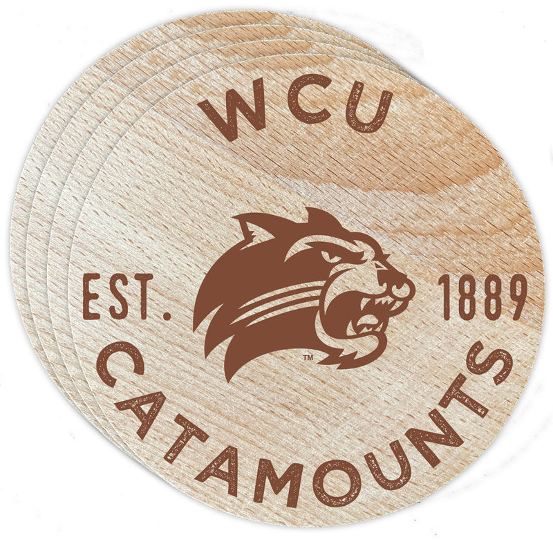 Western Carolina University Officially Licensed Wood Coasters (4-Pack) - Laser Engraved, Never Fade Design