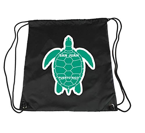 San Juan Puerto Rico Souvenir Cinch Bag with Drawstring Backpack Tote Beach Bag Green Turtle Design