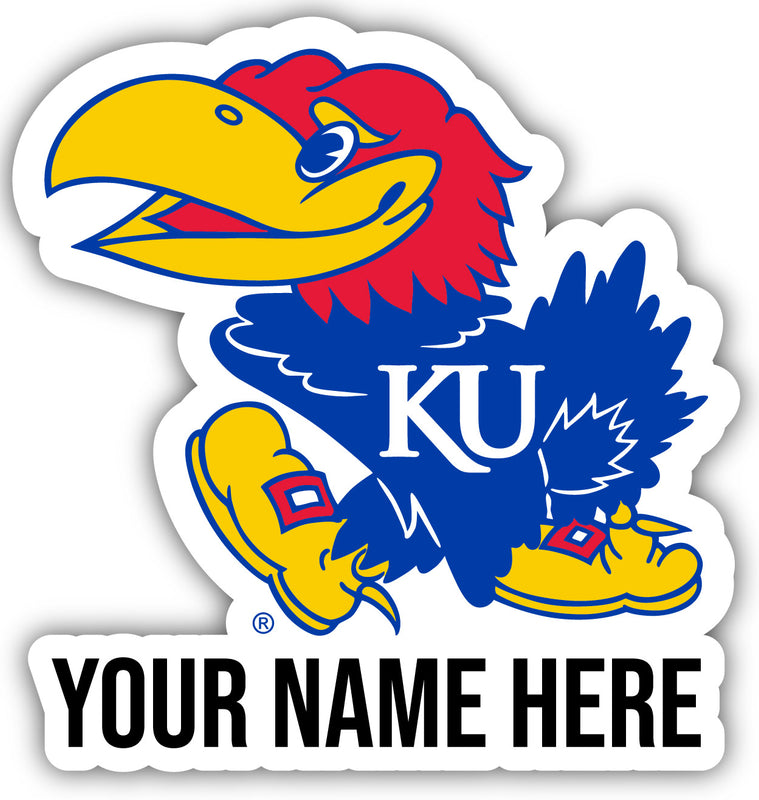 Kansas Jayhawks 9x14-Inch Mascot Logo NCAA Custom Name Vinyl Sticker - Personalize with Name