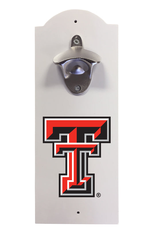 Texas Tech Red Raiders Wall-Mounted Bottle Opener – Sturdy Metal with Decorative Wood Base for Home Bars, Rec Rooms & Fan Caves