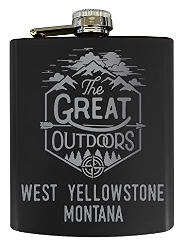 West Yellowstone Montana Laser Engraved Explore the Outdoors Souvenir 7 oz Stainless Steel 7 oz Flask Black